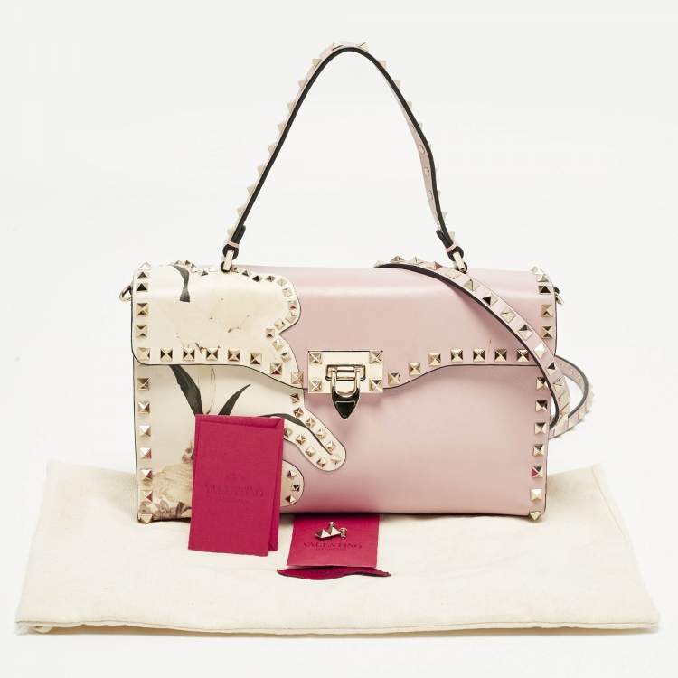 Pre Owned Valentino Rockstud Kimono 1997 Pink Leather Top Handle Bag