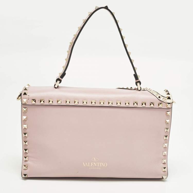 Pre Owned Valentino Rockstud Kimono 1997 Pink Leather Top Handle Bag