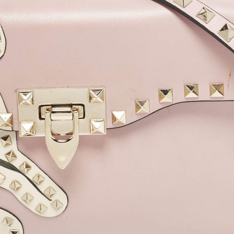 Pre Owned Valentino Rockstud Kimono 1997 Pink Leather Top Handle Bag