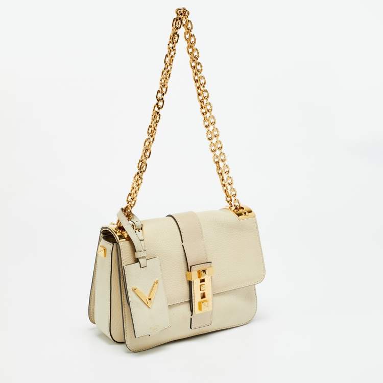 مملوكة مسبقًا Valentino B-Rockstud Medium Cream Leather Shoulder Bag