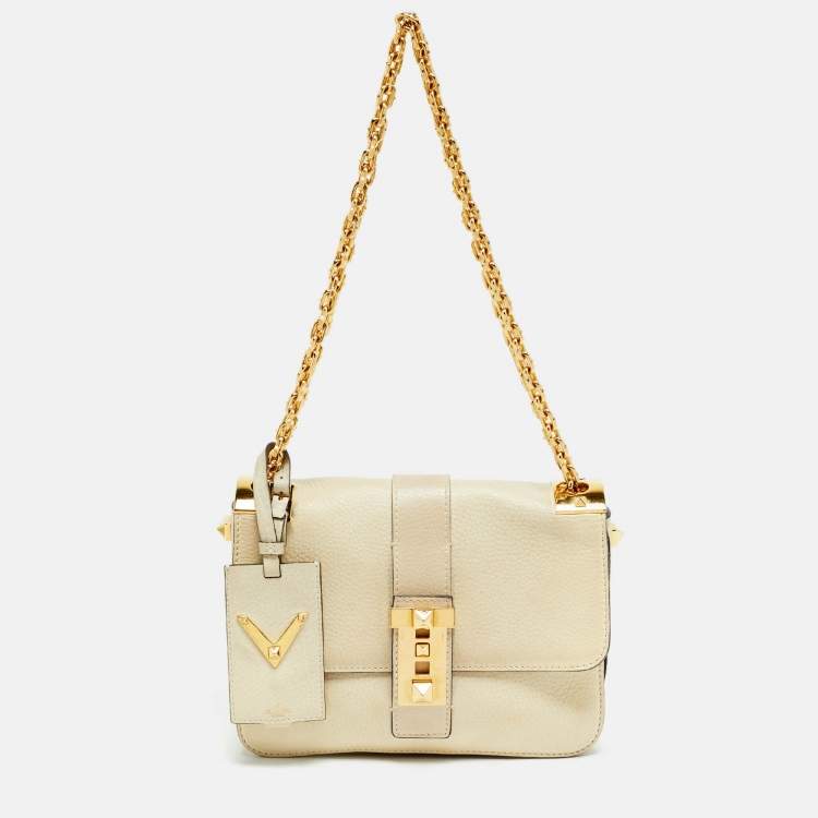 مملوكة مسبقًا Valentino B-Rockstud Medium Cream Leather Shoulder Bag