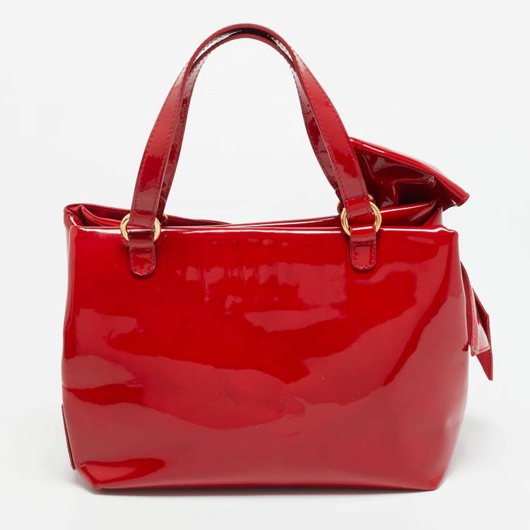 Pre Owned Valentino Betty Bow Red Patent Leather Tote
