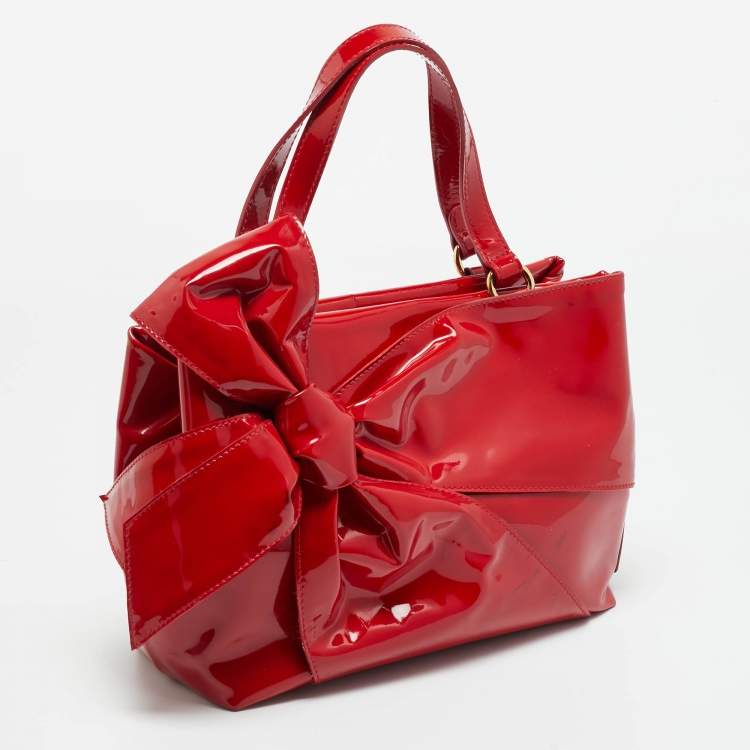 Pre Owned Valentino Betty Bow Red Patent Leather Tote