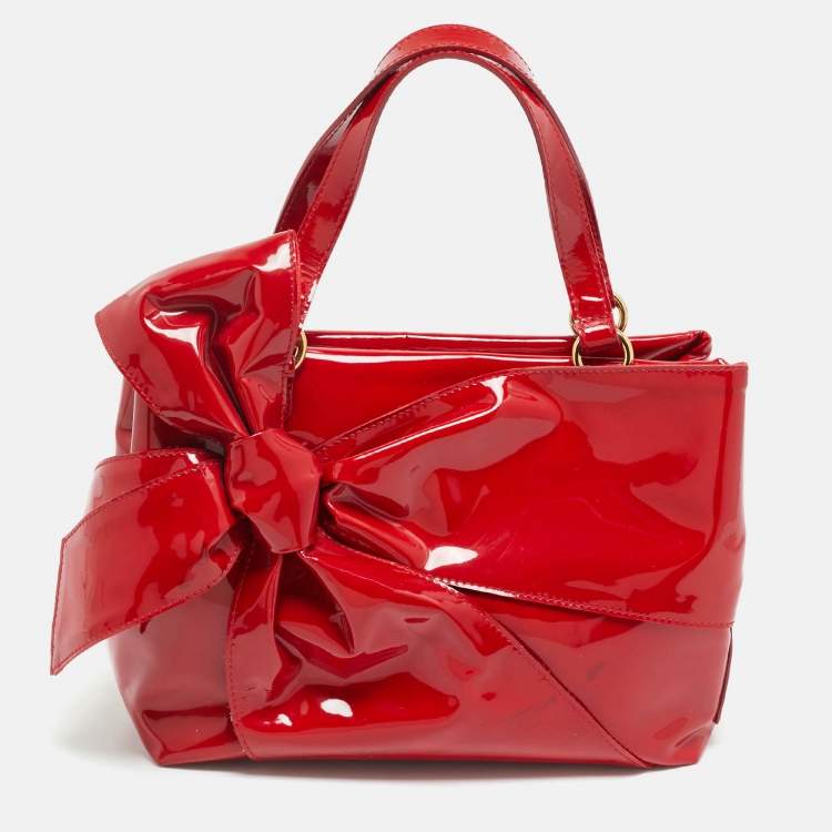 Pre Owned Valentino Betty Bow Red Patent Leather Tote