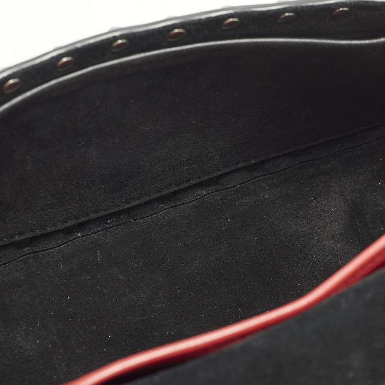 Pre Owned Valentino Rockstud Spike Black Quilted Leather Top Handle Bag