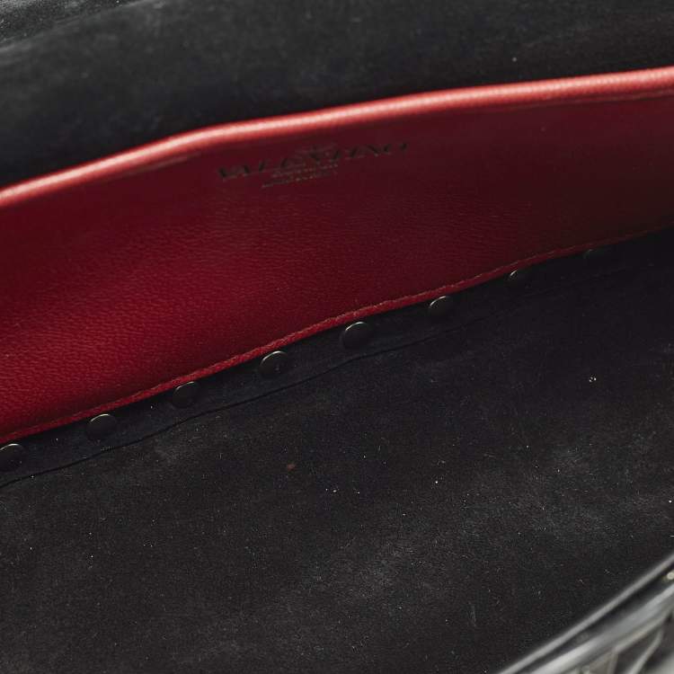 Pre Owned Valentino Rockstud Spike Black Quilted Leather Top Handle Bag