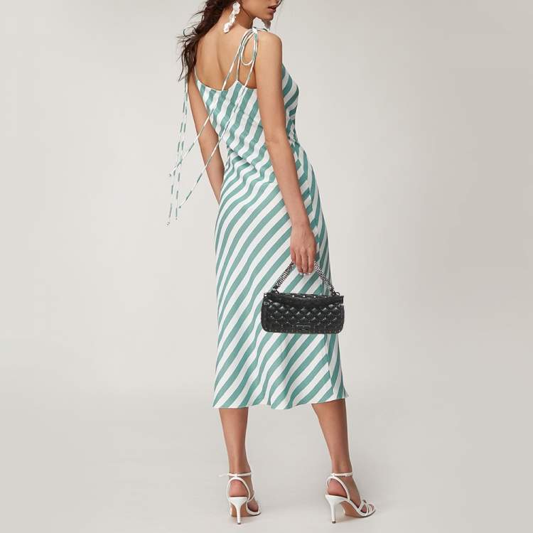 Pre Owned Valentino Rockstud Spike Black Quilted Leather Top Handle Bag