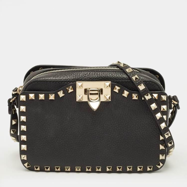 Pre Owned Valentino Black Leather Rockstud Crossbody Bag