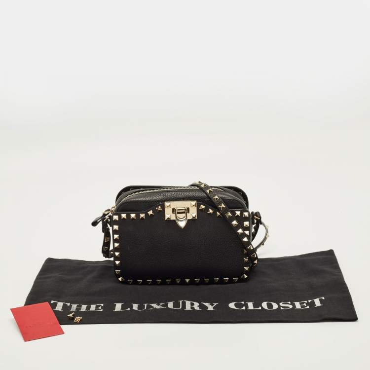 Pre Owned Valentino Black Leather Rockstud Crossbody Bag