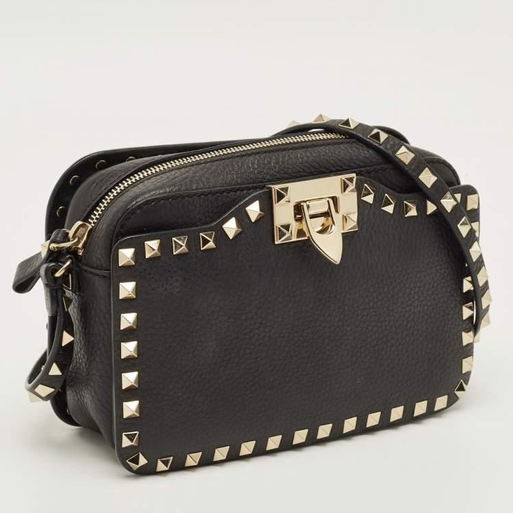 Pre Owned Valentino Black Leather Rockstud Crossbody Bag