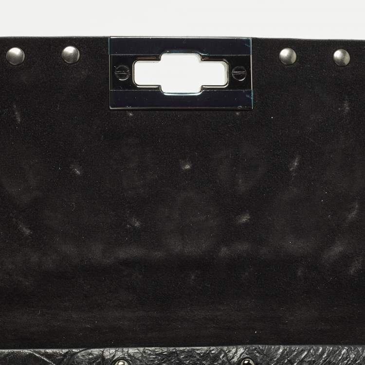 Pre Owned Valentino Rockstud Spike Black Quilted Leather Crossbody Clutch