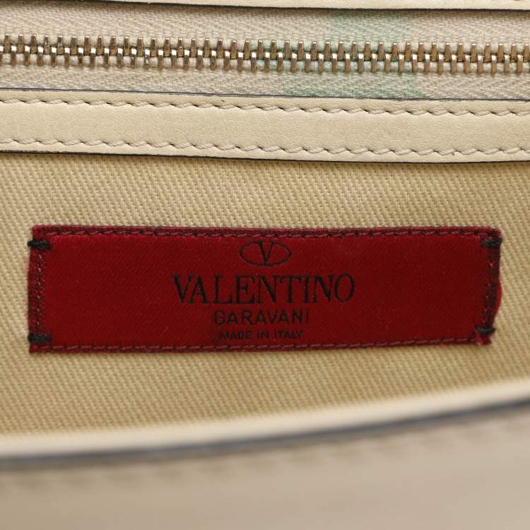 مملوكة مسبقًا Valentino Neon Yellow/Cream Leather Medium Rockstud Glam Lock Flap Bag