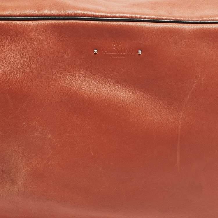Pre Owned Valentino Orange/Black Leather Duffel Bag