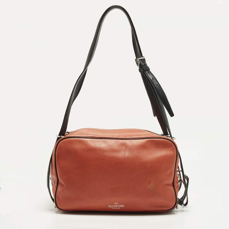 Pre Owned Valentino Orange/Black Leather Duffel Bag