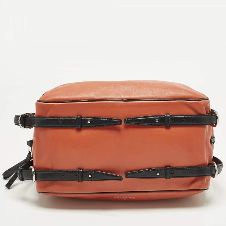 Pre Owned Valentino Orange/Black Leather Duffel Bag