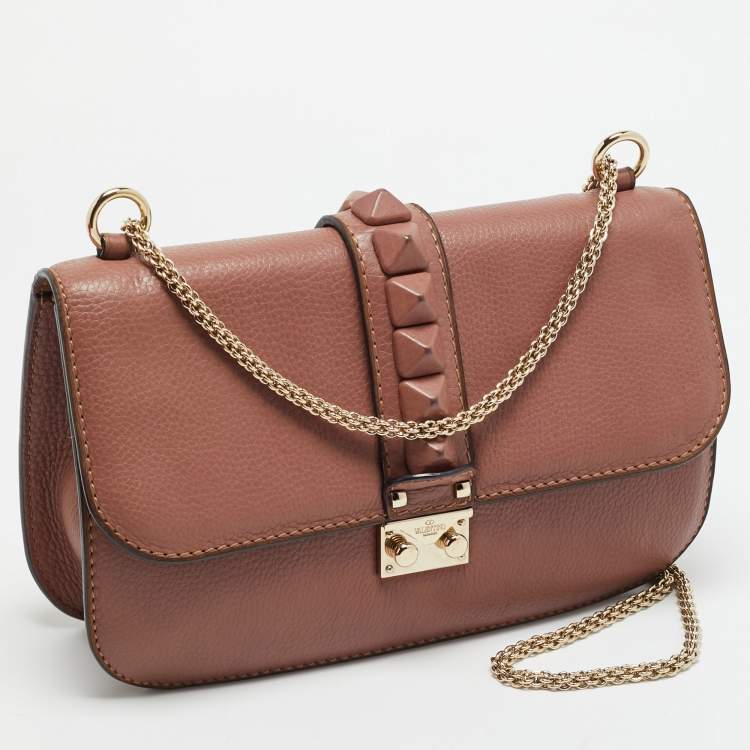 مملوكة مسبقًا Valentino Rockstud Glam Lock Medium Old Rose Leather Flap Bag