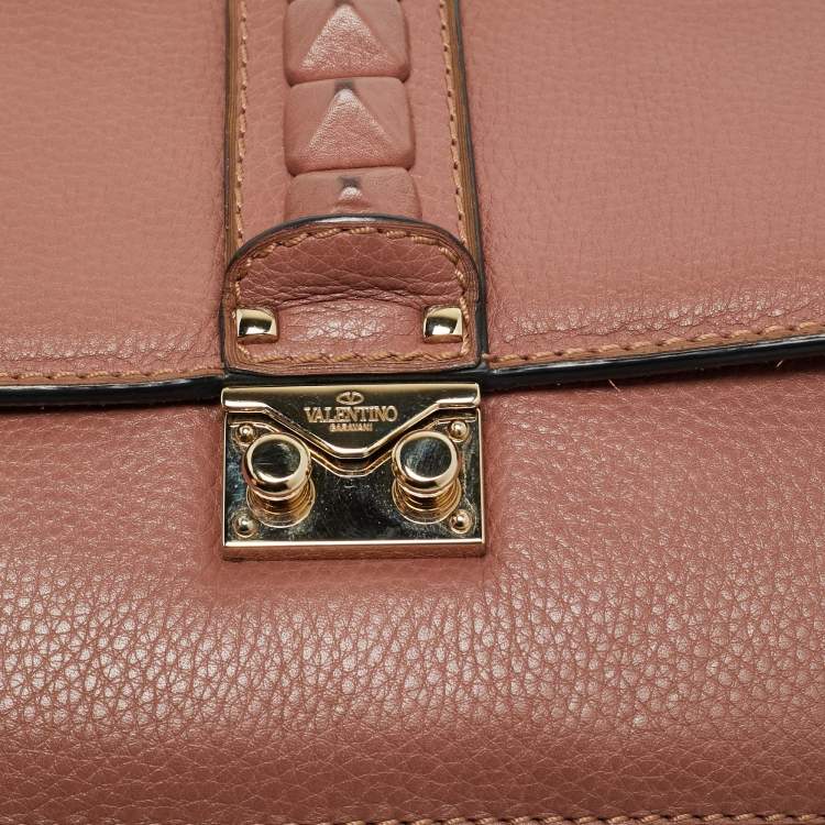 مملوكة مسبقًا Valentino Rockstud Glam Lock Medium Old Rose Leather Flap Bag
