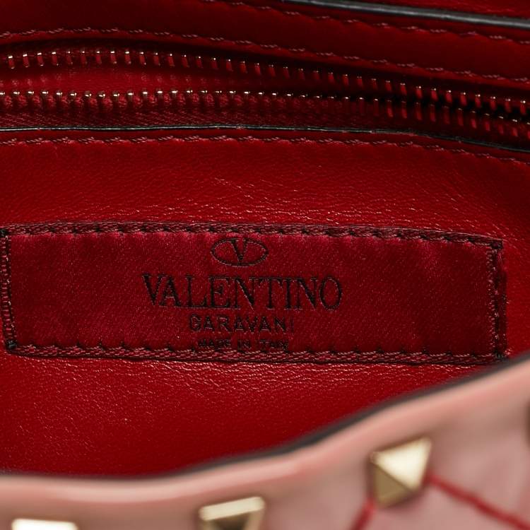 Pre Owned Valentino Rockstud Spike Medium Pink Patent Leather Top Handle Bag