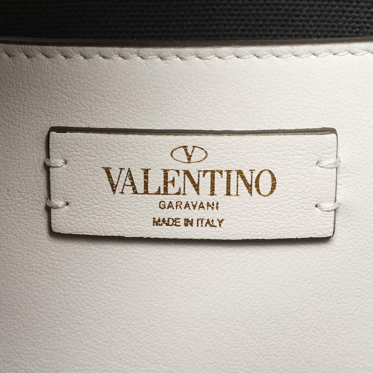 Pre Owned Valentino VLogo Small White/Black Zebra Print Canvas and Leather Tote