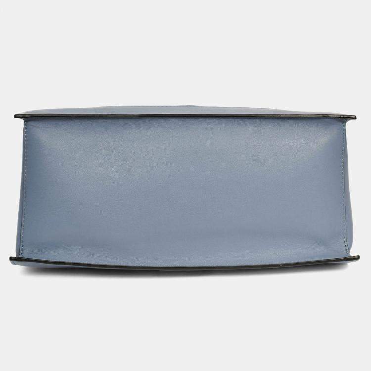 Pre Owned Valentino Blue Smooth Leather 'V' Logo Tote