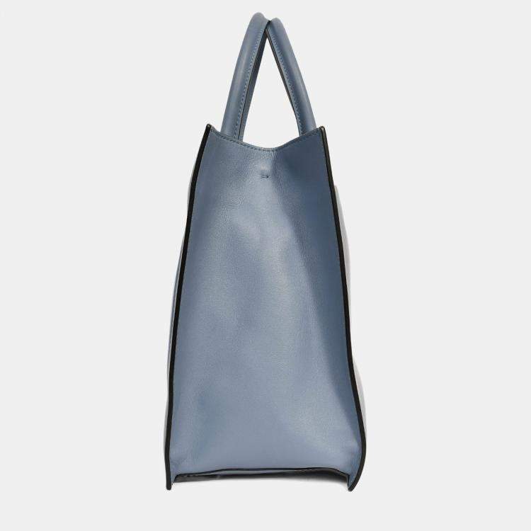 Pre Owned Valentino Blue Smooth Leather 'V' Logo Tote