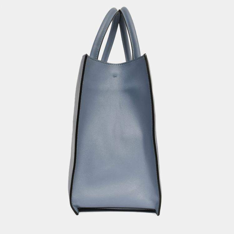 Pre Owned Valentino Blue Smooth Leather 'V' Logo Tote