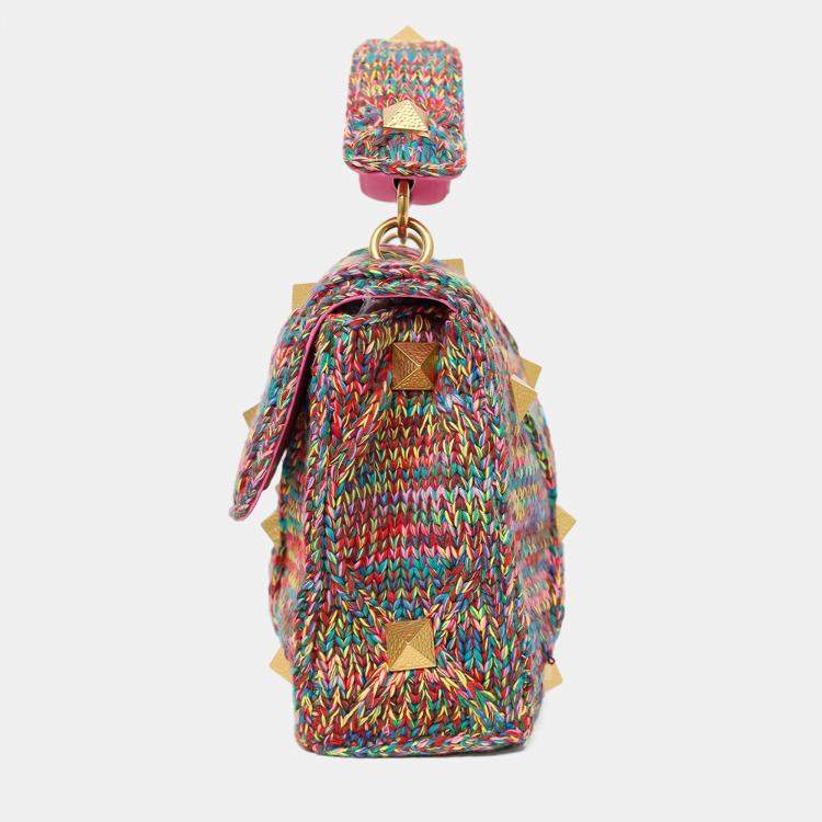Pre Owned Valentino Multicolour Roman Stud Woven Handle Bag