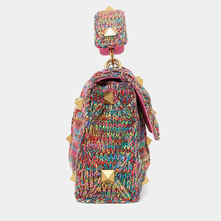Pre Owned Valentino Multicolour Roman Stud Woven Handle Bag
