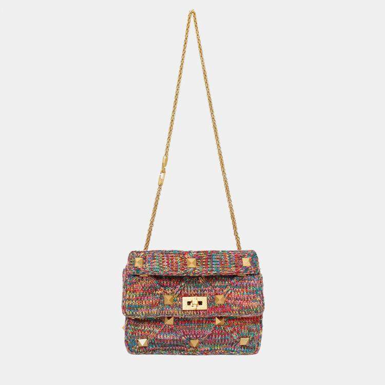 Pre Owned Valentino Multicolour Roman Stud Woven Handle Bag