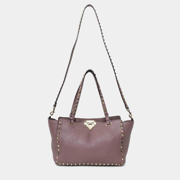 Pre Owned Valentino Pink Leather Small Rockstud Trapeze Tote With Strap