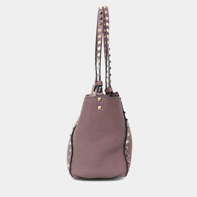 Pre Owned Valentino Pink Leather Small Rockstud Trapeze Tote With Strap