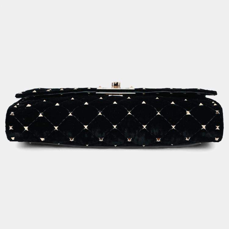 Pre Owned Valentino Velvet Quilted Rockstud Clutch with Chain