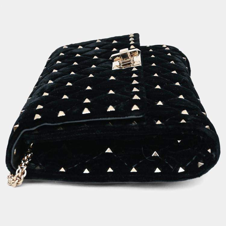 Pre Owned Valentino Velvet Quilted Rockstud Clutch with Chain