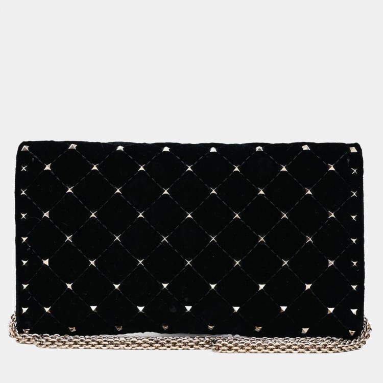 Pre Owned Valentino Velvet Quilted Rockstud Clutch with Chain