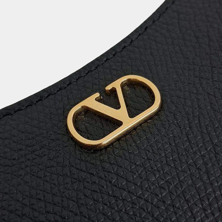 Pre Owned Valentino Black Leather V-Logo Mini Hobo Bag