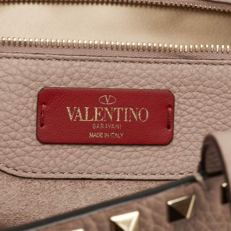 Pre Owned Valentino Rockstud Beige Leather Shopper Tote