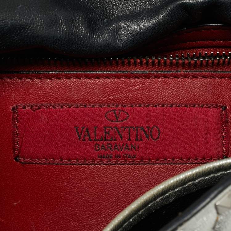 Pre Owned Valentino Rockstud Spike Medium Silver Quilted Leather Shoulder Bag