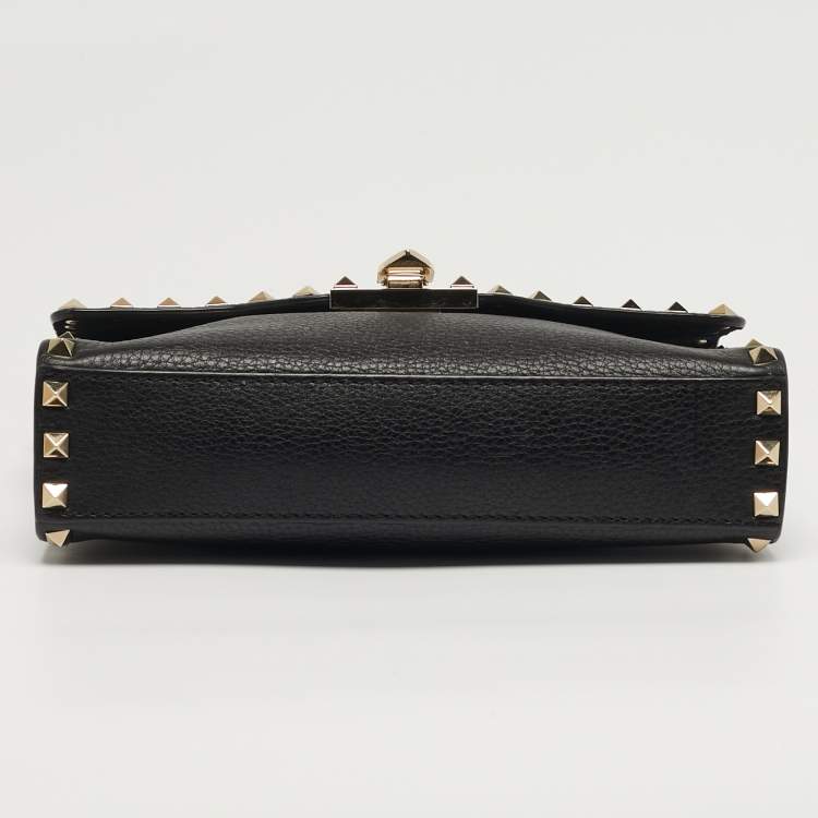 Pre Owned Valentino Rockstud Flap Black Leather Crossbody Bag