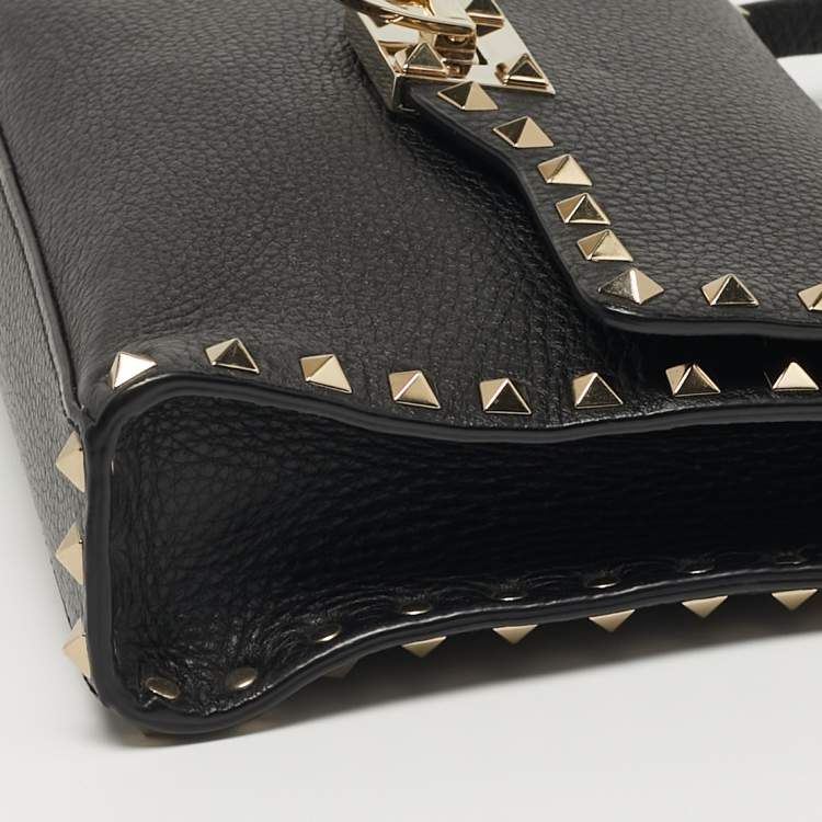 Pre Owned Valentino Rockstud Flap Black Leather Crossbody Bag