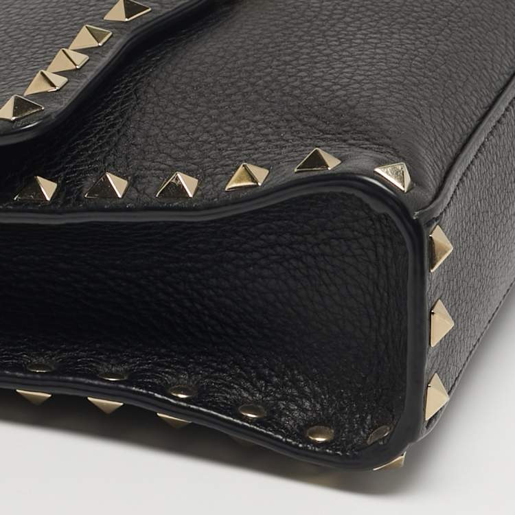 Pre Owned Valentino Rockstud Flap Black Leather Crossbody Bag