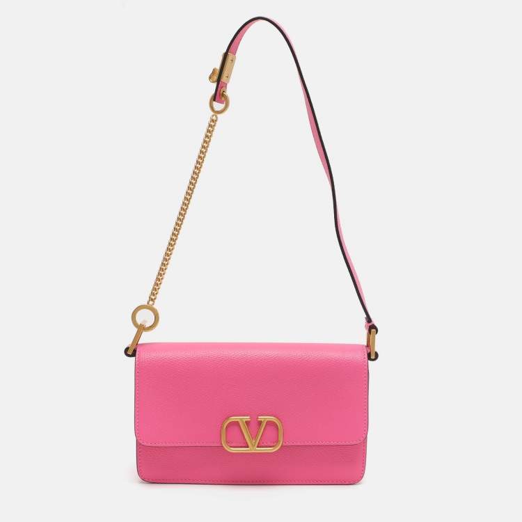 Pre Owned Valentino VLogo Pink Leather Convertible Shoulder Bag