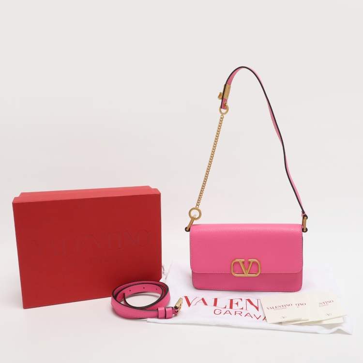 Pre Owned Valentino VLogo Pink Leather Convertible Shoulder Bag