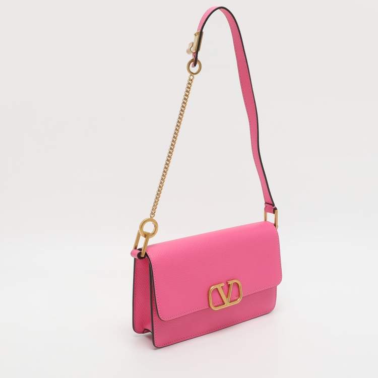 Pre Owned Valentino VLogo Pink Leather Convertible Shoulder Bag