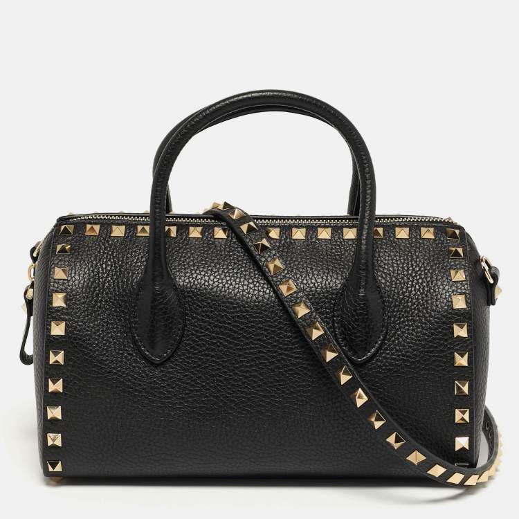 Pre Owned Valentino Rockstud Black Leather Bowler Bag