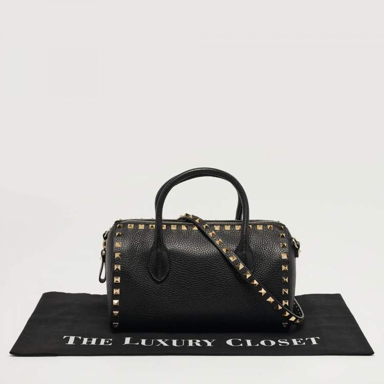 Pre Owned Valentino Rockstud Black Leather Bowler Bag