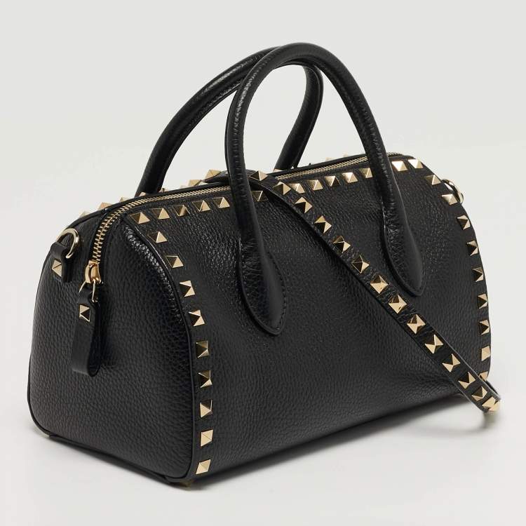 Pre Owned Valentino Rockstud Black Leather Bowler Bag