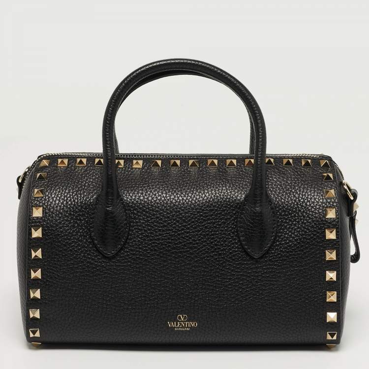 Pre Owned Valentino Rockstud Black Leather Bowler Bag
