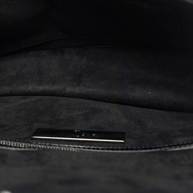 Pre Owned Valentino Rockstud Glam Lock Medium Black Patent Leather Flap Bag