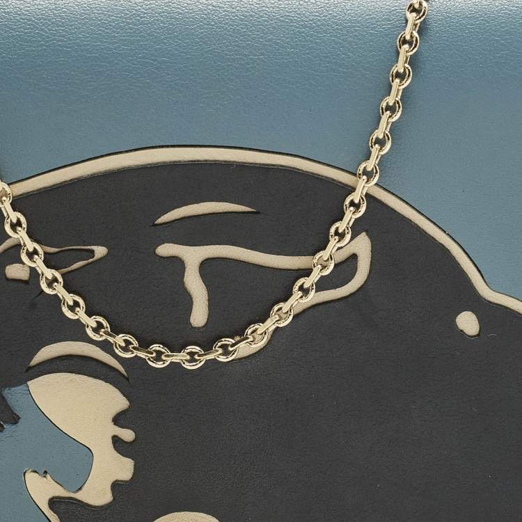 مملوكة مسبقًا حقيبة كلتش فالنتينو روكستد جلد أسود سلسلة