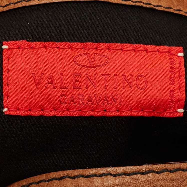 Pre Owned Valentino Crystal Catch Brown Leather Studded Pearl Satchel